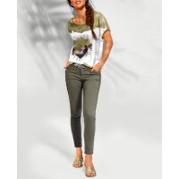 Printed shirt with heart motif, olive-ecru