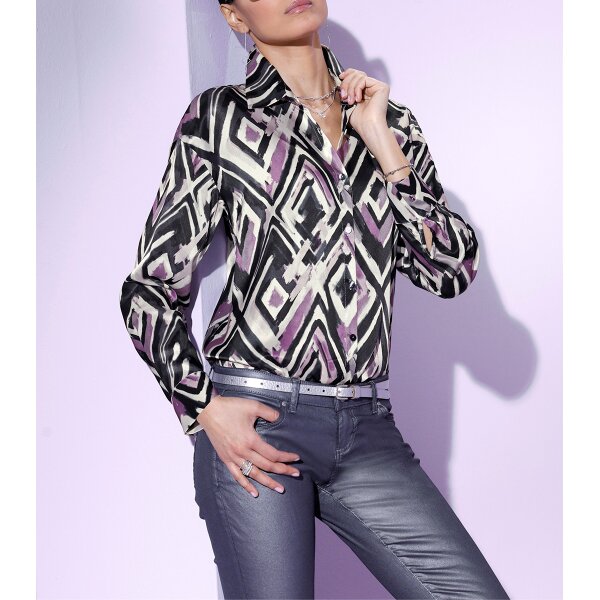 Seiden-Druckbluse, ecru-graphit