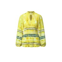 Plissee-Bluse, limone-ecru-bedruckt