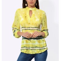 Plissee-Bluse, limone-ecru-bedruckt