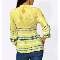 Plissee-Bluse, limone-ecru-bedruckt