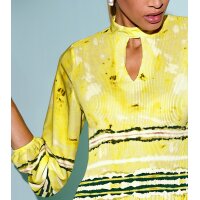 Plissee-Bluse, limone-ecru-bedruckt