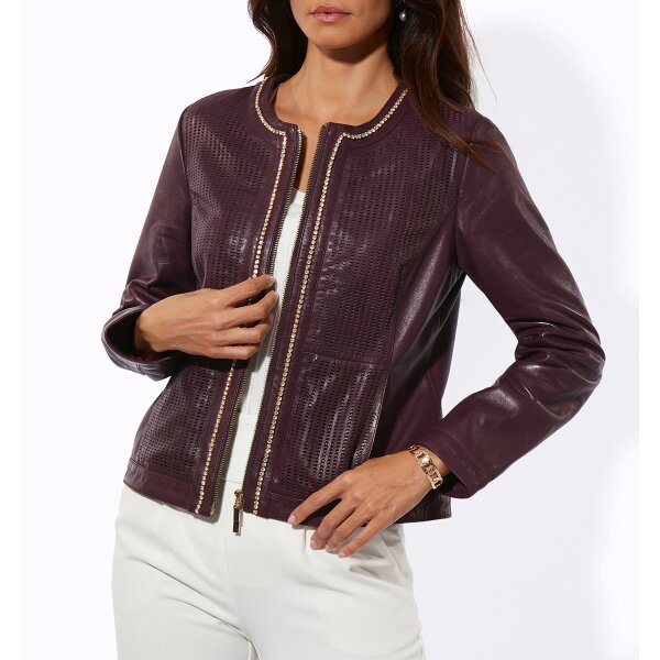 Lammnappa-Lederblazer m. Glitzersteinchen, burgund