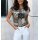 Druckbluse m. U-Boot-Ausschnitt, schwarz-sand-bedruckt
