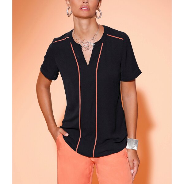 Bluse m. Kontrastpaspeln, schwarz
