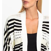 Ajour Open-Knit Cardigan with Stripes, ecru-black