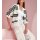 Ajour Open-Knit Cardigan with Stripes, ecru-black