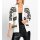 Ajour Open-Knit Cardigan with Stripes, ecru-black