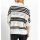 Ajour Open-Knit Cardigan with Stripes, ecru-black