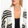 Ajour Open-Knit Cardigan with Stripes, ecru-black