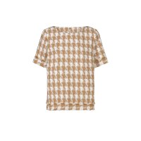 Bouclé blouse w. houndstooth pattern, ecru-camel