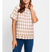 Bouclé blouse w. houndstooth pattern, ecru-camel