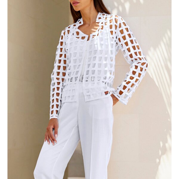Blouse blazer w. eyelet pattern, ecru