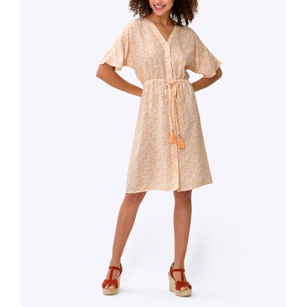 Dress with tie belt, apricot-ecru printed