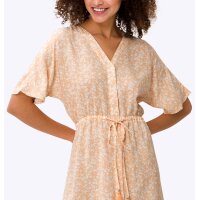 Dress with tie belt, apricot-ecru printed