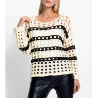 Ajourpullover, champagner-schwarz-gestreift