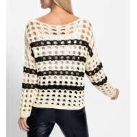 Ajourpullover, champagner-schwarz-gestreift