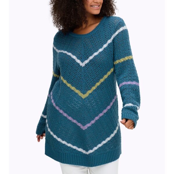 Ajour pullover with cable knit stripes, topaz