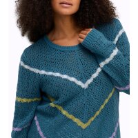 Ajour pullover with cable knit stripes, topaz