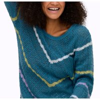 Ajour pullover with cable knit stripes, topaz