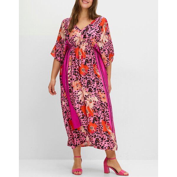 Maxi smock dress, pink patterned