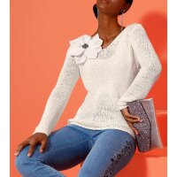 Ajourpullover m. 3D-Blüte, ecru