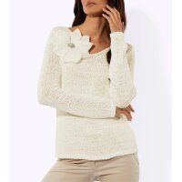 Sweter ażurowy z kwiatem 3D, ecru