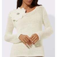 Sweter ażurowy z kwiatem 3D, ecru