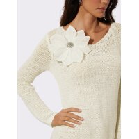 Sweter ażurowy z kwiatem 3D, ecru