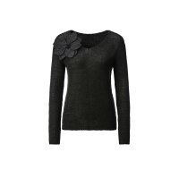 Ajourpullover m. 3D-Blüte, graphit