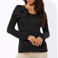 Ajourpullover m. 3D-Blüte, graphit