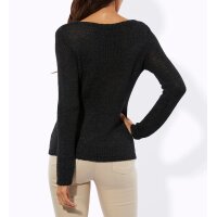 Ajourpullover m. 3D-Blüte, graphit