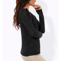 Ajourpullover m. 3D-Blüte, graphit