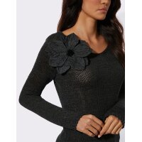 Ajourpullover m. 3D-Blüte, graphit
