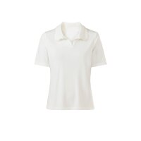 Shirt with decorative pearls on polo collar, ecru