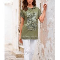 Koszulka w stylu oil-dyed, z kapturem, khaki