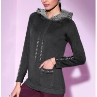 Kapuzenpullover m. Glitzersteinchen, graphit-ecru-gemustert