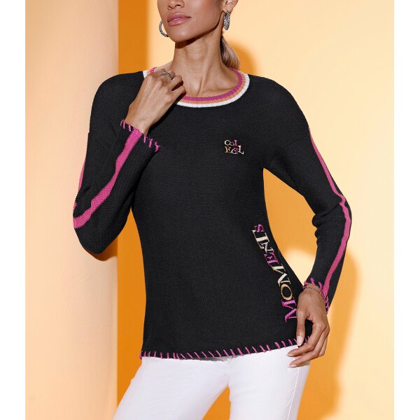 Pullover m. Stickerei, schwarz-fuchsia