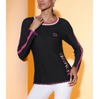 Pullover m. Stickerei, schwarz-fuchsia