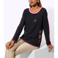 Pullover m. Stickerei, schwarz-fuchsia