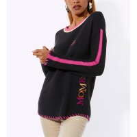Pullover m. Stickerei, schwarz-fuchsia
