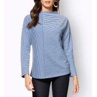 Marškinėliai briaunuoto išvaizdos, ekriu-vidutiniškai mėlyni dryžuoti