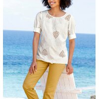 Blouse with transparent inserts and embroidery, champagne