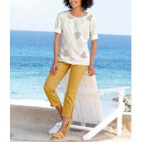 Blouse with transparent inserts and embroidery, champagne