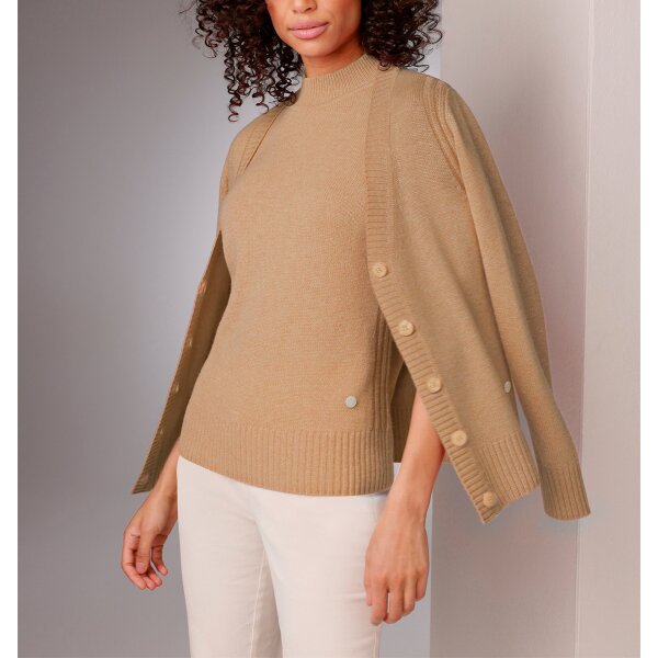 Merino-Kaschmir-Strickjacke, camel-meliert