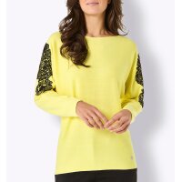 Seiden-Kaschmir-Pullover m. Spitze, zitrone-schwarz