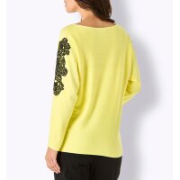 Seiden-Kaschmir-Pullover m. Spitze, zitrone-schwarz