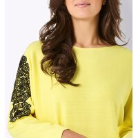 Seiden-Kaschmir-Pullover m. Spitze, zitrone-schwarz