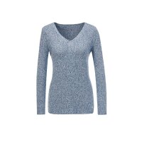 Leinen-Baumwoll-Pullover, jeansblau-mint-meliert