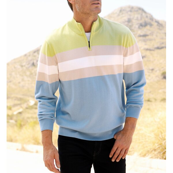 Herren-Stehkragenpullover, bleu-gestreift